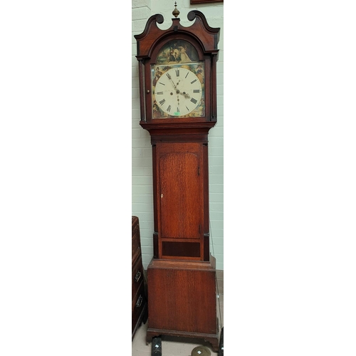 918 - An early 19th century oak and mahogany longcase clock, with swan neck pediment and reeded side colum... 