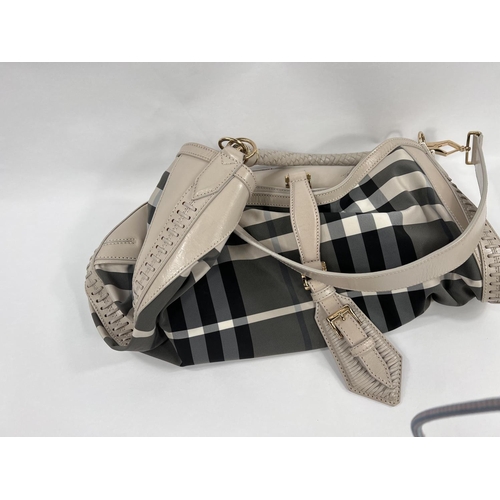 94 - BURBERRY - a tote bag with manmade cover and cream leather trim