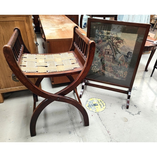 969 - A Victorian mahogany folding window seat with patent badge to base, a mahogany framed glass front st... 