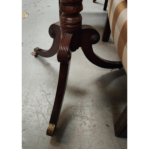 974 - A 19th century tilt square occasional table with turned column, three splay reeded feet with brass c... 