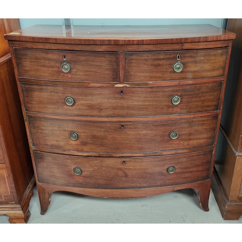 979 - A mahogany bow front chest of 3 long and two short drawers on bracket feet, length 105cm, height 107... 