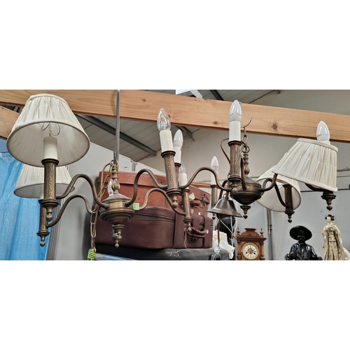 99 - Two six branch ceiling lights and two Bretby vases (a.f)