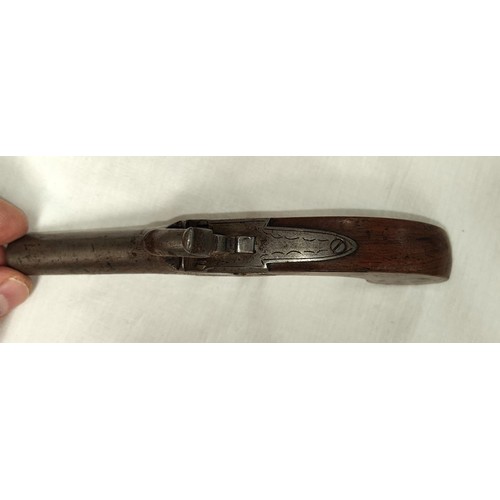 81 - A 19th century muff/pocket percussion pistol, muzzle loading with mahogany grip and scrolled decorat... 