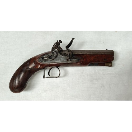 85 - A 19th century flintlock pocket pistol, muzzle loading with short octagonal barrel, engraved decorat... 