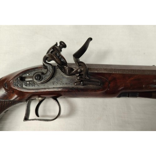 85 - A 19th century flintlock pocket pistol, muzzle loading with short octagonal barrel, engraved decorat... 