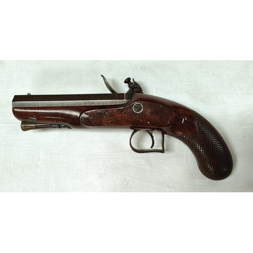 85 - A 19th century flintlock pocket pistol, muzzle loading with short octagonal barrel, engraved decorat... 