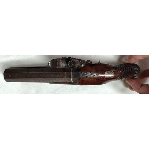 85 - A 19th century flintlock pocket pistol, muzzle loading with short octagonal barrel, engraved decorat... 