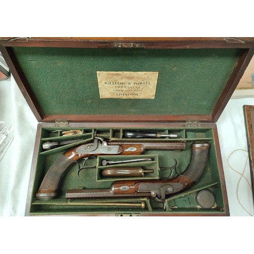 90 - A 19th century pair of duelling/target percussion cap pistols, by William & Powell, Liverpool, e... 