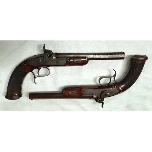 90 - A 19th century pair of duelling/target percussion cap pistols, by William & Powell, Liverpool, e... 