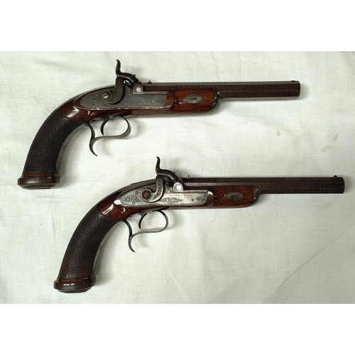 90 - A 19th century pair of duelling/target percussion cap pistols, by William & Powell, Liverpool, e... 