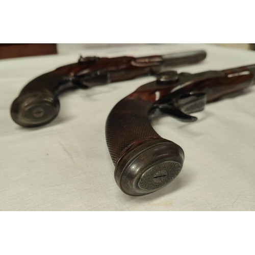 90 - A 19th century pair of duelling/target percussion cap pistols, by William & Powell, Liverpool, e... 