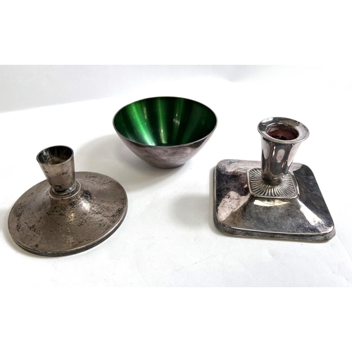 611A - A David Anderson candlestick, stamped 830, A silver Per Martensson candlestick and a Danish bowl wit... 