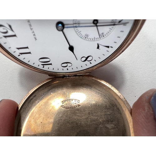 651 - A gent’s keyless hunter pocket watch by Waltham, the case stamped ‘Warranted 10K US Assa... 