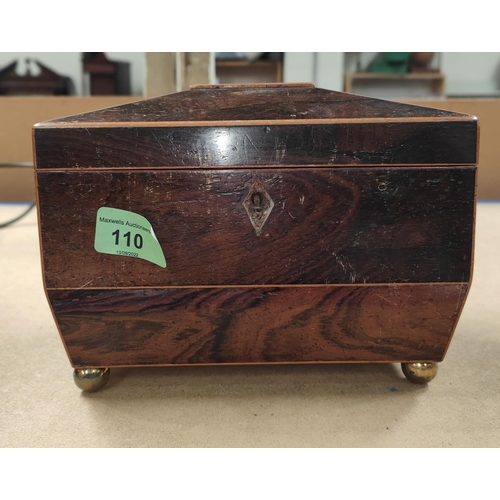 110 - A Georgian inlaid rosewood tea caddy with 2 divisions, 20cm