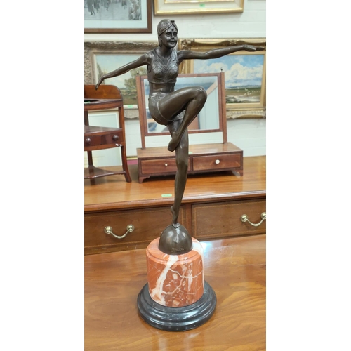 135A - A Bronze Art deco style figure of female dancer signed J. Phillipe on large marble base, height 56cm... 