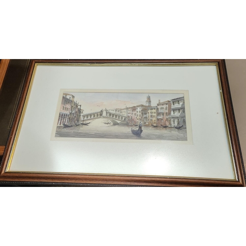 70A - Giovanni Bonoazzon, nicknamed Sandy (Italian): a watercolour Venetian bridge scene with gondolas in ... 