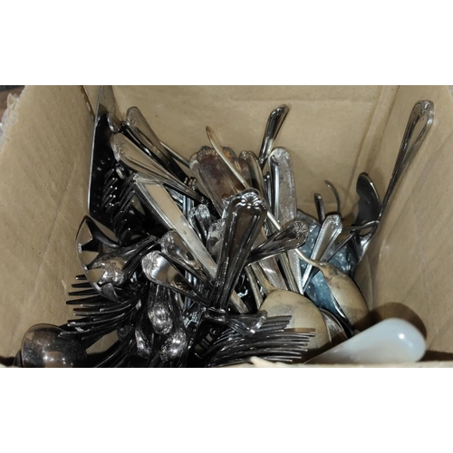 76 - A quantity of silver plated cutlery; a stainless steel set; etc.