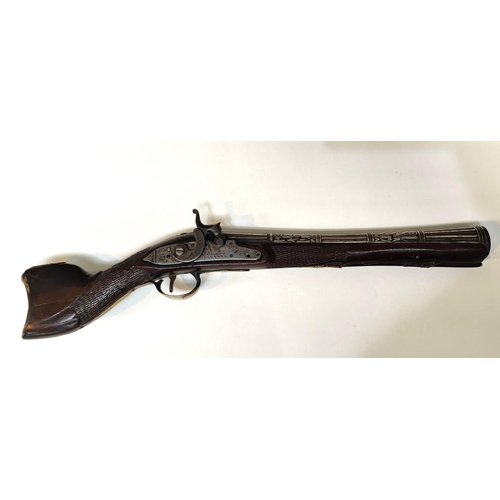 78A - An Ottoman flintlock converted to percussion cap blunderbuss pistol with profusely inlaid silver bar... 