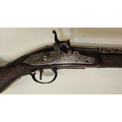 78A - An Ottoman flintlock converted to percussion cap blunderbuss pistol with profusely inlaid silver bar... 