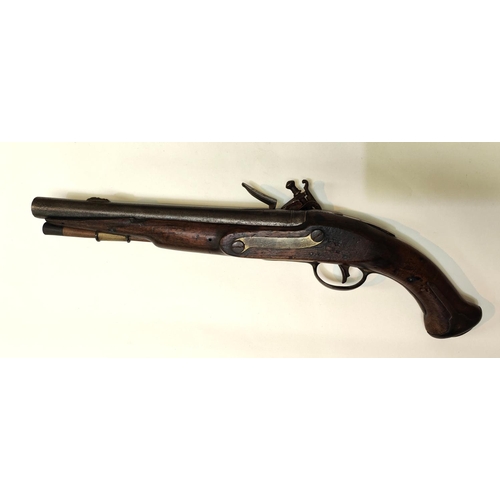 78B - An Austrian Military flintlock pistol with brass mounts, fish tail stock, brass side tangs and cap, ... 