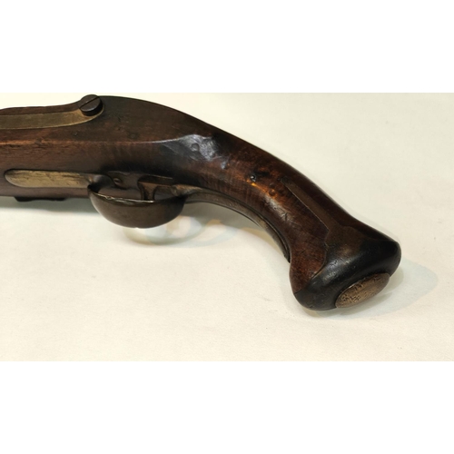 78B - An Austrian Military flintlock pistol with brass mounts, fish tail stock, brass side tangs and cap, ... 