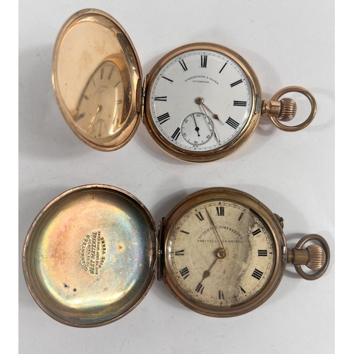 695 - A late 19th century American Waltham hunter pocket watch, gilt case; another watch