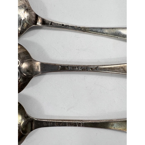 751 - An 18th century silver tablespoon with picture back, London 1774; 2 other 18th century spoons, 5.3oz... 