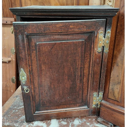 1006 - A small oak straight front wall handing spice cupboard with brass hinges and escutcheon, with 5 draw... 