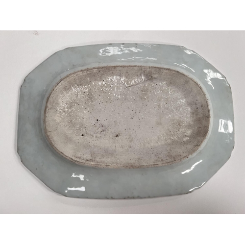 478 - An 19th century Chinese rectangular meat dish with canted edges, traditional central panel, butterfl... 