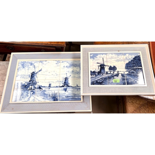 564 - Two sets of blue and white framed Delft tiles