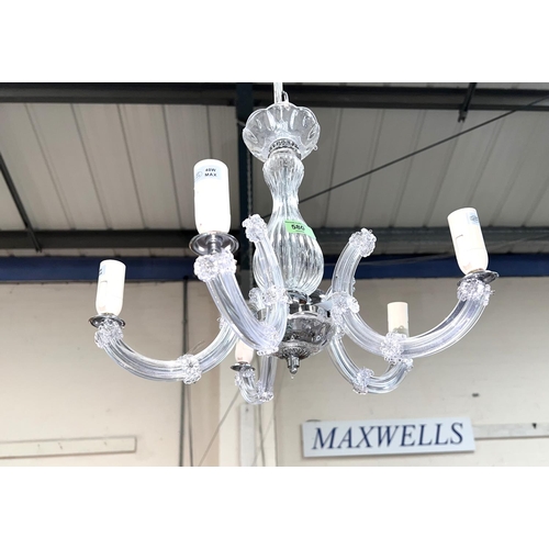 580 - A 5 branch chandelier fitting with cut glass drops