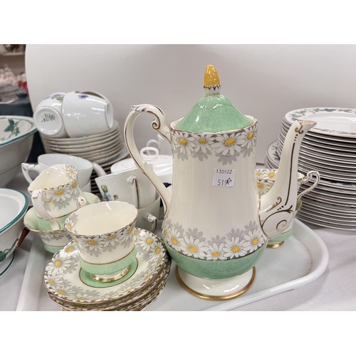 519B - Three part tea services; Wedgwood Blue Anemone, a Danish floral set and a Paragon 1930's green and c... 