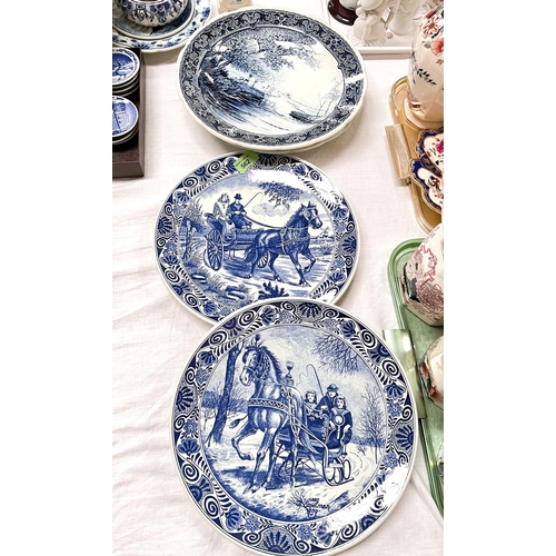 562 - Four blue and white Delft plaques, two 'Delfts Blue' and two Delft Boch 30cm; other pieces of Delftw... 