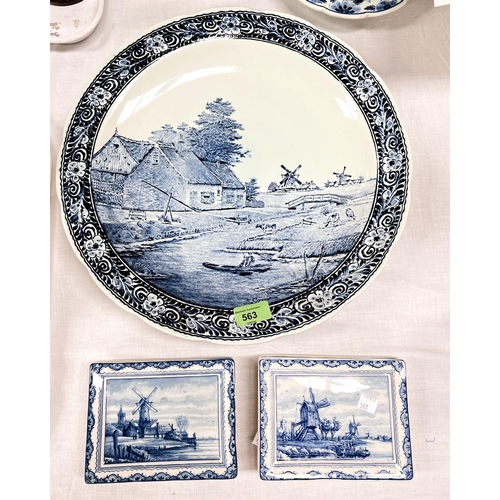 563 - A large Delfts Boch blue and white plaque 39.5cm, four Delft rectangular plaques