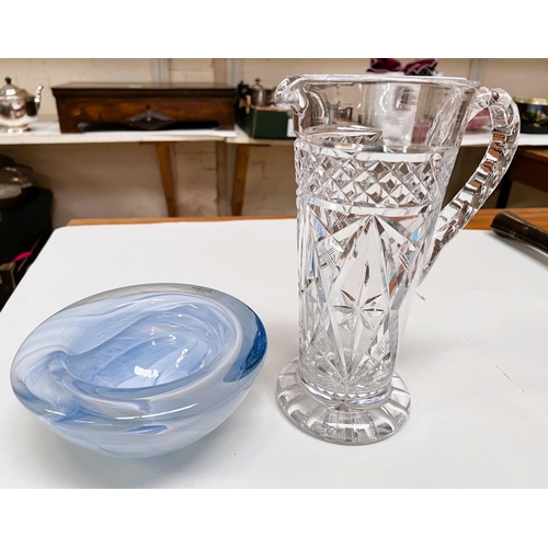 571 - A Kosta Boda heavy studio glass bowl with pale blue and white swirls within blue clear body, width 1... 