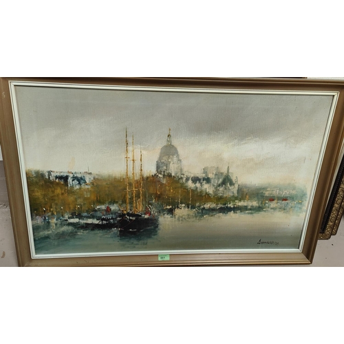 881 - BRITISH 20th century oil on canvas, River Thames with St Paul's Cathedral, signed and dated '75, 55 ... 