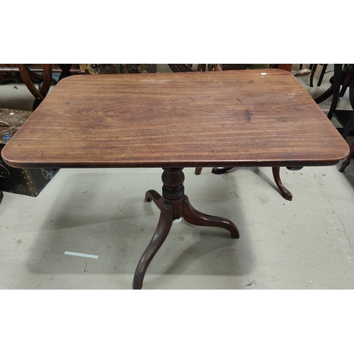 957 - A late Georgian mahogany breakfast table with rectangular top, on tripod base, 14 x 63cm