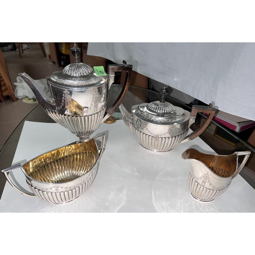 829 - A Georgian style hallmarked silver 4 piece tea and coffee set in the classical manner, oval shape wi... 