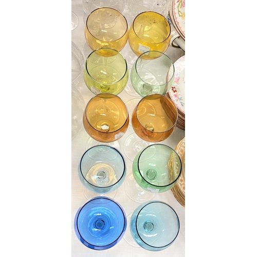 515 - A set of 10 variously coloured tapering stem wine glasses