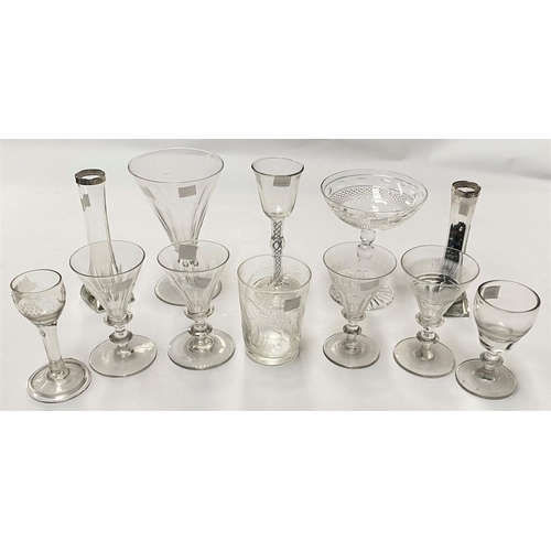 524 - A 19th century twist stem glass; a pair of wine glasses and others