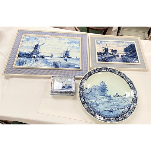 531 - A large Delfts Boch blue & white plaque 39.5cm, 4 Delft rectangular plaques; 2 sets of blue &... 