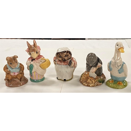 560B - Five Beatrix potter figures, Mrs Tiggywinkle, Diggery Delvit signed in gold, Mr Drake Puddleduck, Ol... 