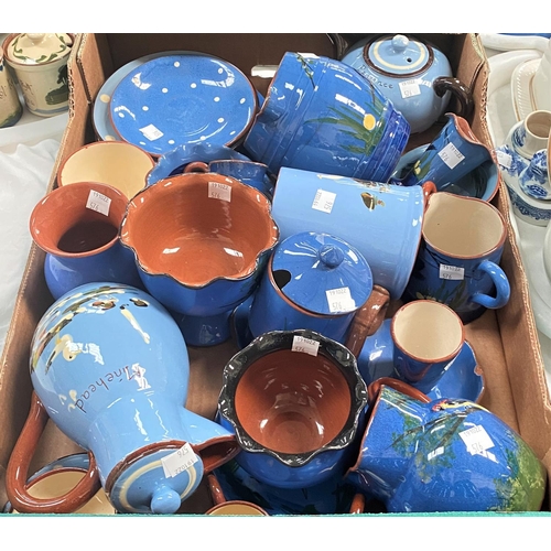 576 - A large selection of motto pottery, mainly blue