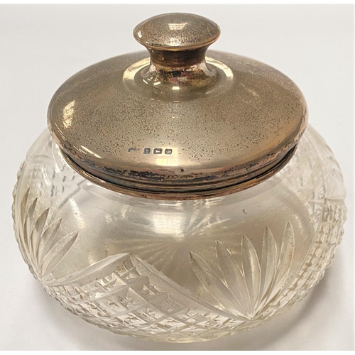 586 - A powder bowl with silver top; other silver mounted glassware