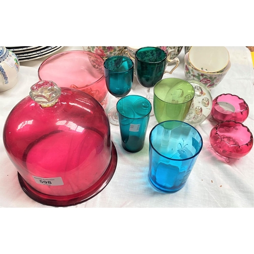 598 - A selection of 19th century coloured glassware