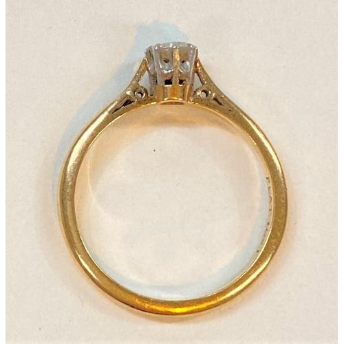 631 - A yellow metal dress ring set diamond solitaire, stamped '18ct plat', stone 4mm diameter approx, 0.2... 