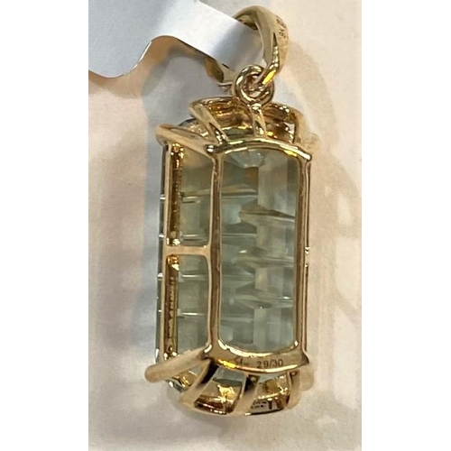 668 - A 9 carat gold pendant set large rectangular Lehrer matrix cut prasiolite, 10.55 carat and 6 small d... 