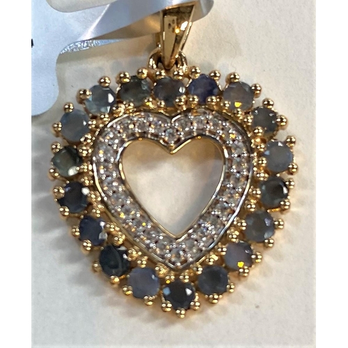 676 - Three '9K' gold pendants:  a heart shape set alexandrite and white zircons; an oval moldavite a... 