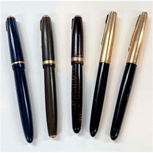 723 - Five various Parker fountain pens