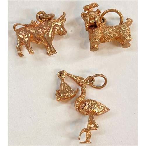 736 - Three 9 carat gold animal charms, 10gm